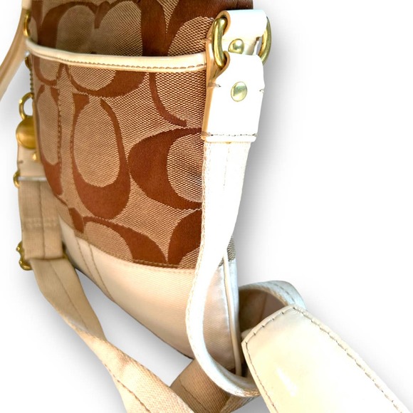 COACH Signature 40758 Crossbody Bag Canvas Leather Brown White Swingpack - Picture 5 of 14
